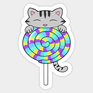 Cute Cat Eating Colorful Lollipop Sticker